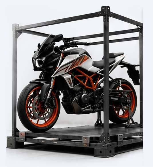 Bike secured inside a transport carrier